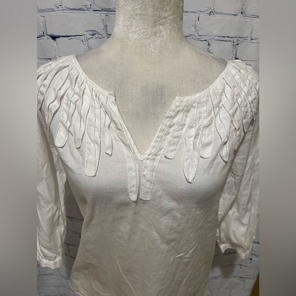 Talbots White Cotton 3/4 Sleeve Top Blouse Size Small Petite - Picture 2 of 6